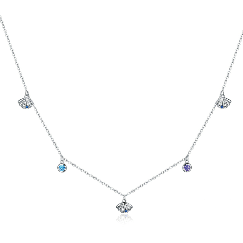 Collier Coquillages en argent 925 plaqué or blanc ajustable avec zircons colorés