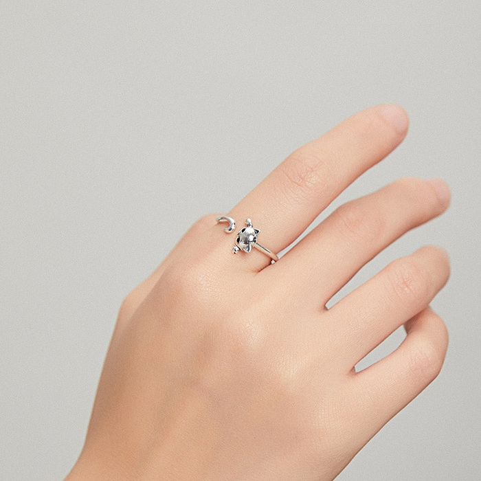 Bague Chat en argent 925 plaqué or jaune ajustable