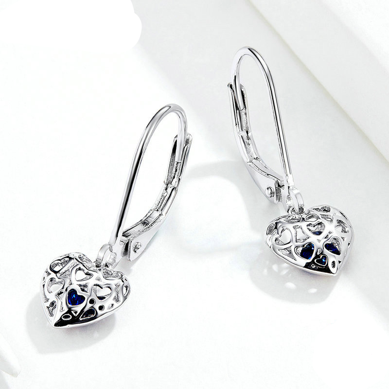 Boucles d’Oreilles Pendentif Coeurs en argent 925 plaqué or blanc - Photo 3