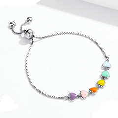 Bracelet Coeurs Colorés en argent 925 plaqué or blanc ajustable avec coeurs émaillés multicolores - Photo 3