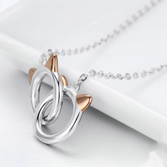 Collier Deux Chats en argent 925 plaqué or blanc et or rose ajustable - Photo 3