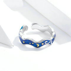 Bague Ciel Étoilé en argent 925 plaqué or blanc ajustable émaillées bleu et or - Photo 4