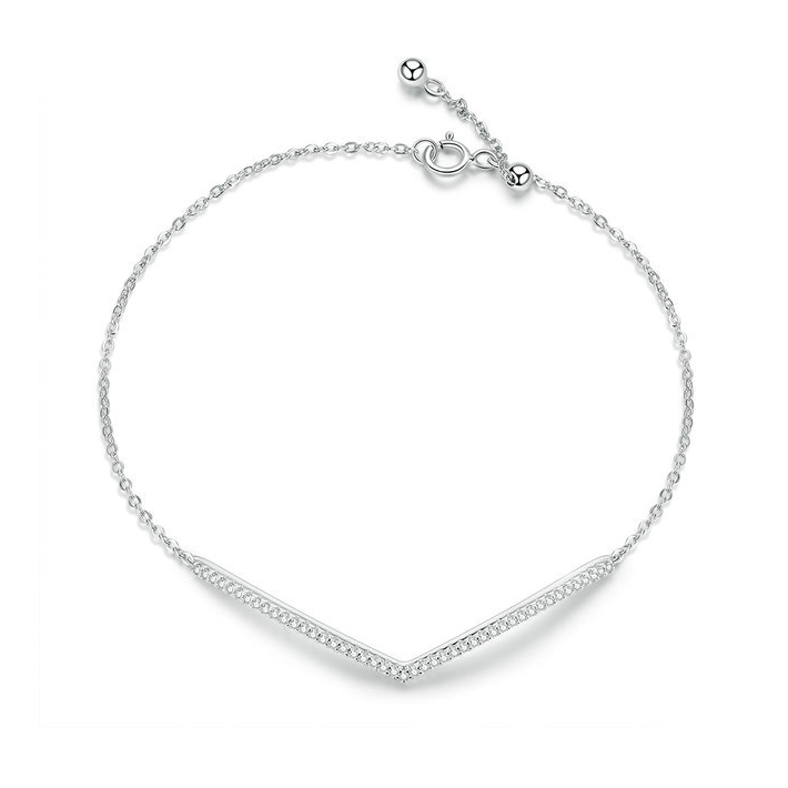 Bracelet en V en argent 925 plaqué or blanc ajustable avec zircons blancs