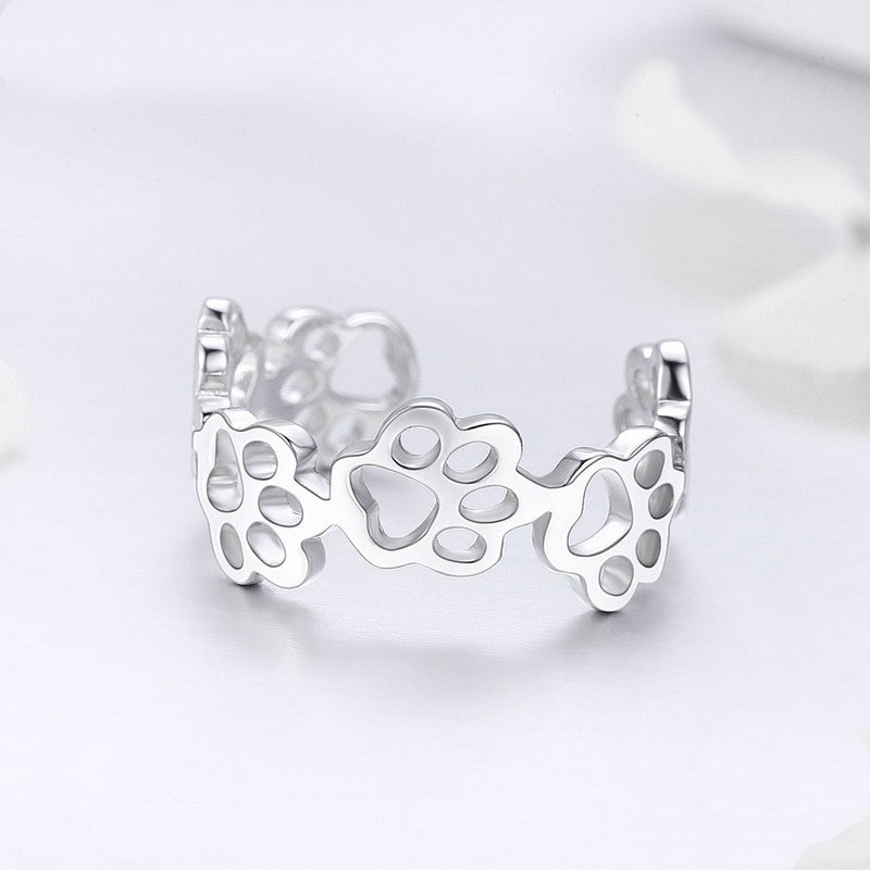 Bague Pattes en argent 925 plaqué or blanc ajustable - Photo 4