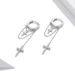 Boucles d'Oreilles Créoles Pendentif Croix - Image 3