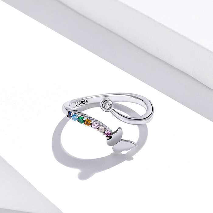 Bague Papillon en argent 925 plaqué or blanc ajustable avec zircons colorés - Photo 4