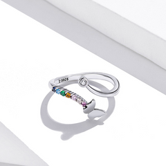 Bague Papillon en argent 925 plaqué or blanc ajustable avec zircons colorés - Photo 4