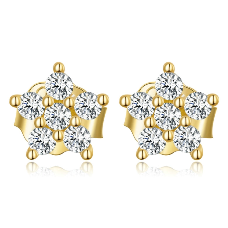 Boucles d’Oreilles Fleurs Scintillantes Puces en Argent Sterling 925 plaqué or jaune avec zircons blancs