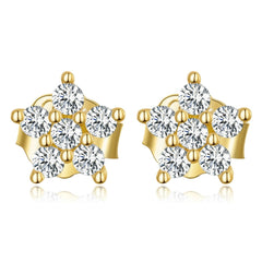 Boucles d’Oreilles Fleurs Scintillantes Puces en Argent Sterling 925 plaqué or jaune avec zircons blancs