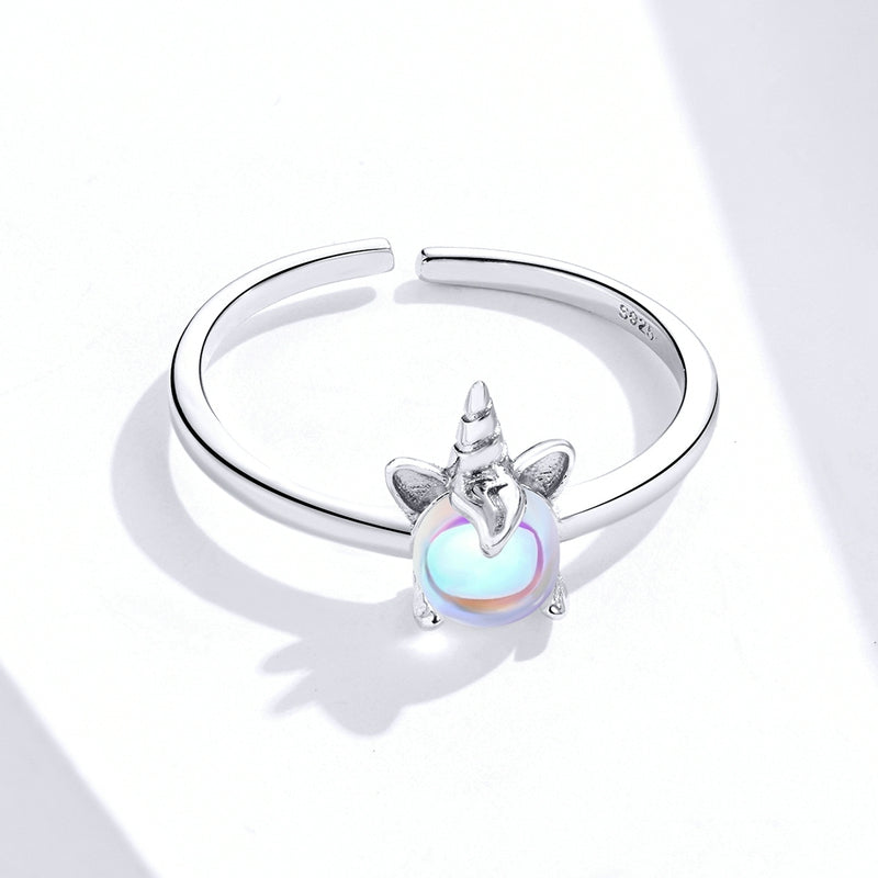Bague Licorne en argent 925 plaqué or blanc ajustable avec pierre de lune - Photo 4