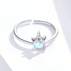 Bague Licorne en argent 925 plaqué or blanc ajustable avec pierre de lune - Photo 4