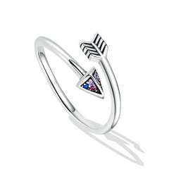Bague Flèche en argent 925 plaqué or blanc ajustable avec zircons colorés - Photo 4