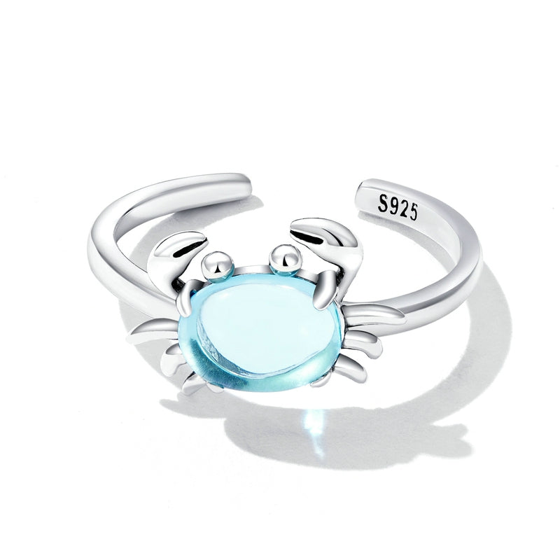 Bague Crabe en argent 925 plaqué or blanc ajustable avec pierre de lune - Photo 4