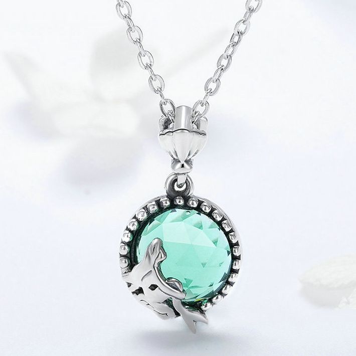 Collier Sirène Argent Sterling 925 plaqué or blanc avec cristal vert d’eau - Photo 4