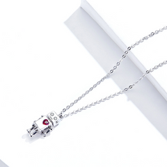 Collier Robot Amoureux en argent 925 plaqué or blanc ajustable avec zircon rouge et blancs - Photo 3