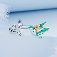 Bague Petit Oiseau en argent 925 plaqué or blanc ajustable émaillé à la main - Photo 4