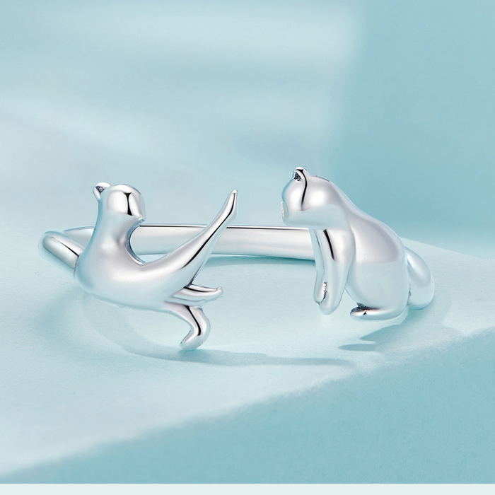 Bague Chats en argent 925 plaqué or blanc ajustable - Photo 4