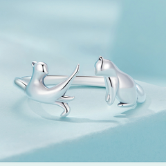 Bague Chats en argent 925 plaqué or blanc ajustable - Photo 4