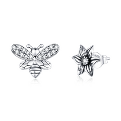 Boucles d'Oreilles Abeille et Fleur