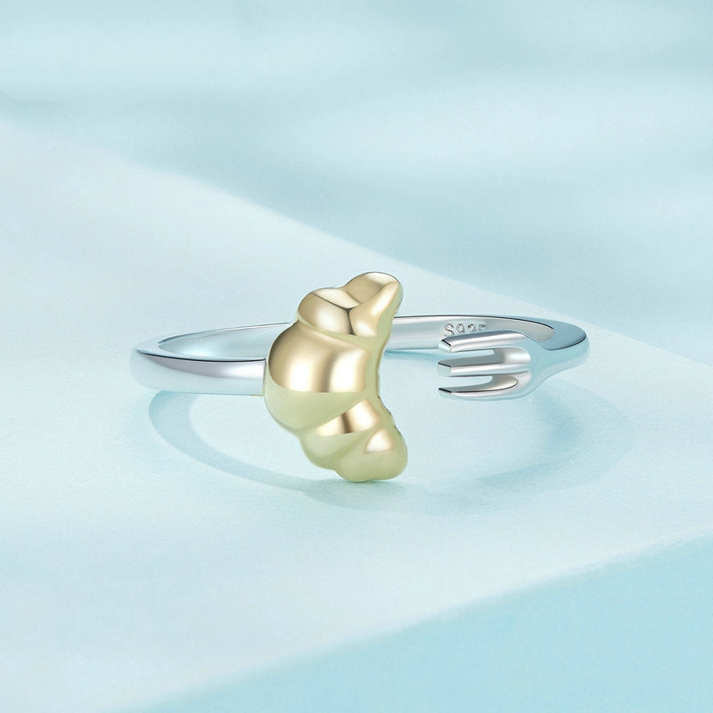 Bague Croissant en argent 925 plaqué or blanc et or jaune ajustable - Photo 4