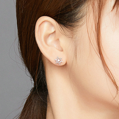 Boucles d’Oreilles Flocon de Neige Puces en Argent Sterling 925 plaqué or blanc - Photo 2
