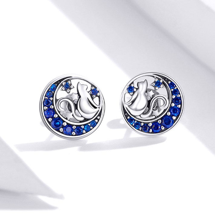 Boucles d'Oreilles Chat sur la Lune - Image 3