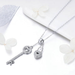 Collier Clé et Cadenas Coeur en argent 925 plaqué or blanc ajustable avec zircon blanc - Photo 4