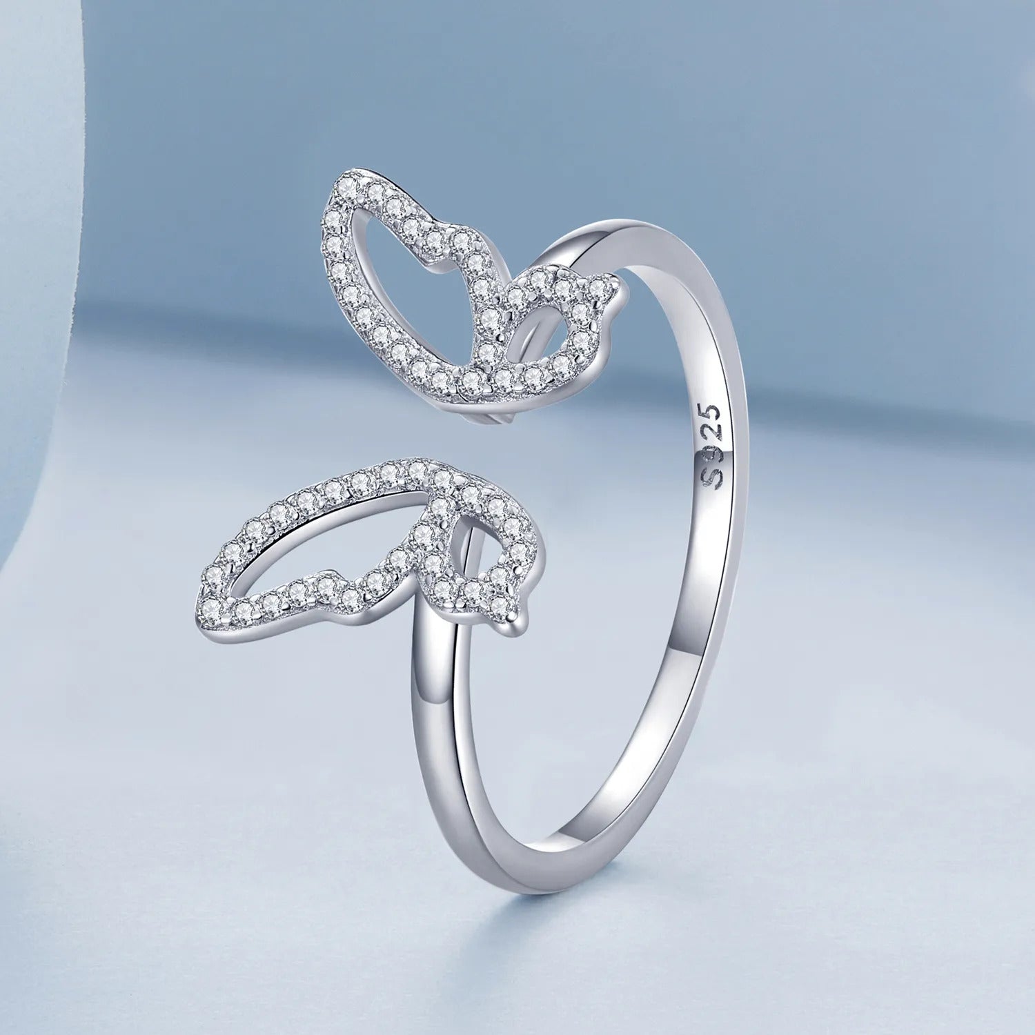 Bague Papillon en argent 925 plaqué or blanc ajustable émaillé à la main - Photo 2