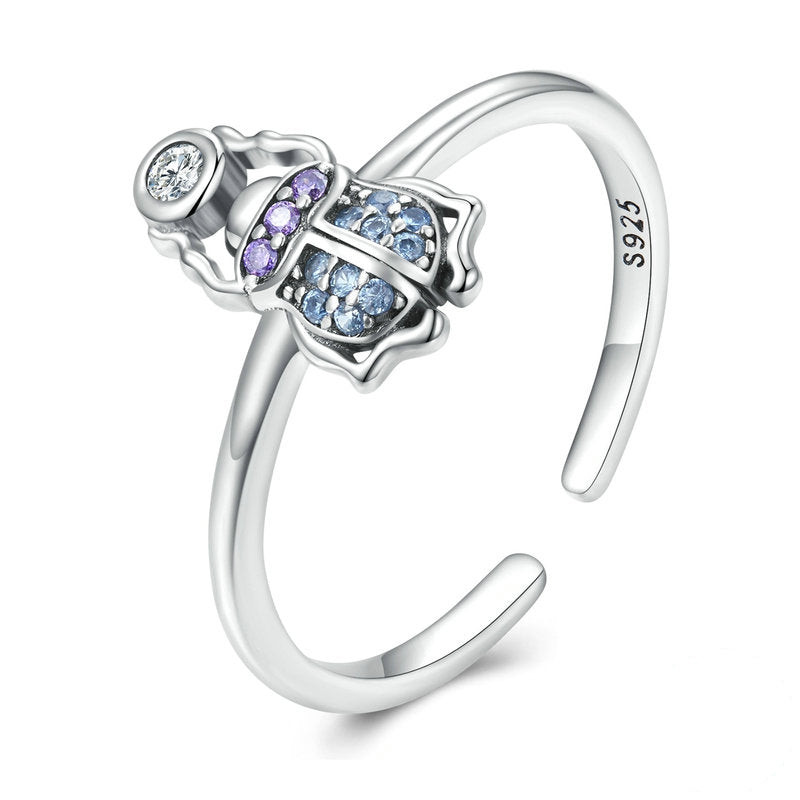 Bague Scarabée en argent 925 plaqué or blanc ajustable avec zircons colorés