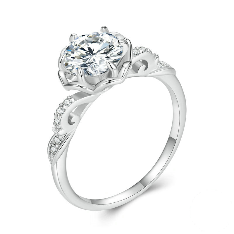 Bague Solitaire en argent 925 plaqué or blanc avec zircons blancs - Photo 4