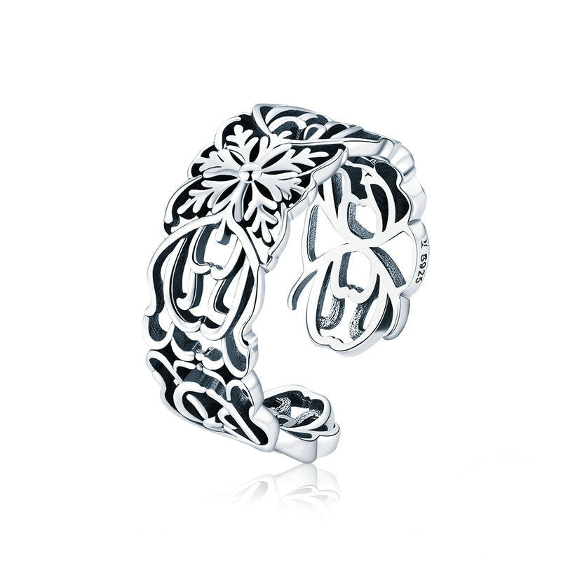 Bague Fleurs Anciennes en argent 925 plaqué or blanc ajustable