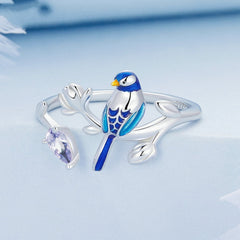 Bague Petit Oiseau en argent 925 plaqué or blanc ajustable émaillé à la main - Photo 4