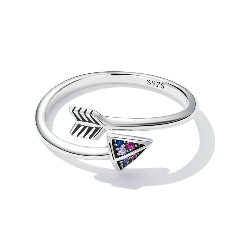 Bague Flèche en argent 925 plaqué or blanc ajustable avec zircons colorés - Photo 3