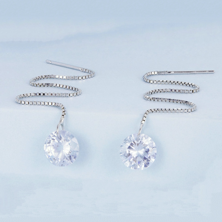 Chaînes d’Oreilles Blanches Pendantes en Argent sterling 925 plaqué or blanc avec zircons blancs - Photo 3