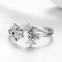 Bague Bouquet de Fleurs en argent 925 plaqué or blanc ajustable avec zircons blancs - Photo 4