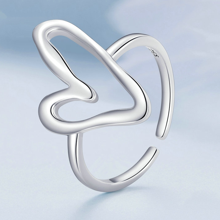 Bague Coeur Argent Sterling 925 plaqué or blanc – ajustable - Photo 4