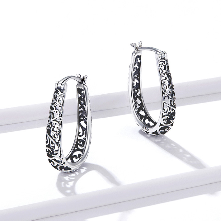 Boucles d’Oreilles Créoles Ancienne en argent 925 plaqué or blanc - Photo 4