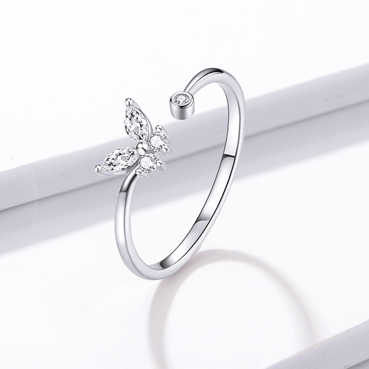 Bague Papillon Brillant en argent 925 plaqué or blanc ajustable avec zircons blancs - Photo 3