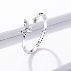 Bague Papillon Brillant en argent 925 plaqué or blanc ajustable avec zircons blancs - Photo 3