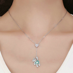 Collier Ourson en argent 925 plaqué or blanc avec zircons colorés - Photo 2