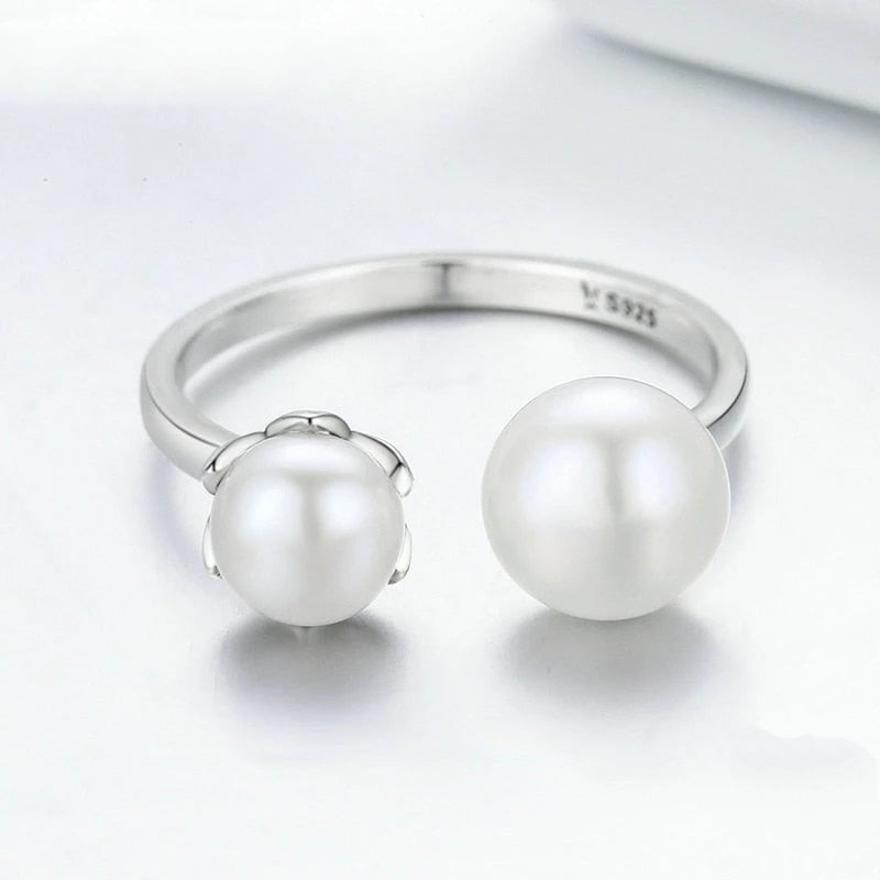 Bague avec Perles en argent 925 plaqué or blanc ajustable - Photo 4