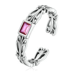 Bague Pierre Rose en argent 925 plaqué or blanc ajustable avec zircon rose