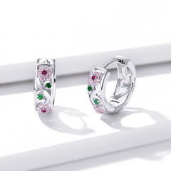 Boucles d’Oreilles Créoles Fleurs Brillantes Argent Sterling 925 plaqué or blanc avec zircons colorés - Photo 4