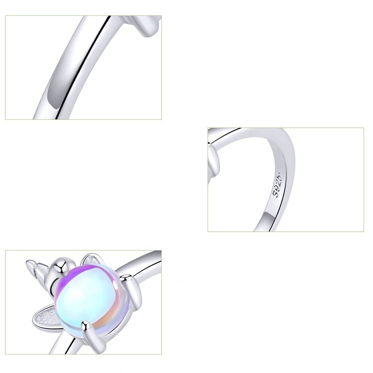 Bague Licorne en argent 925 plaqué or blanc ajustable avec pierre de lune - Photo 5