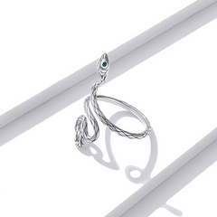 Bague Serpent Python en argent 925 plaqué or blanc ajustable avec yeux en zircon vert - Photo 4