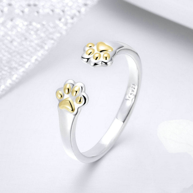 Bague Pattes de Chat en argent 925 plaqué or blanc ajustable - Photo 3
