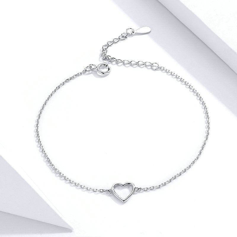 Bracelet Coeur en argent 925 plaqué or blanc ajustable - Photo 3