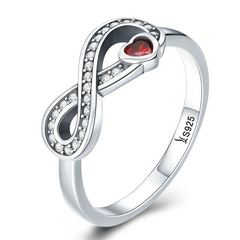 Bague Infini avec Coeur en argent 925 plaqué or blanc avec zircons blancs et rouge - Photo 3