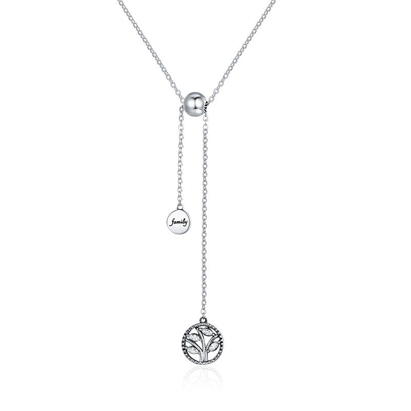 Collier Arbre de la Vie en argent 925 plaqué or blanc ajustable avec zircons blancs