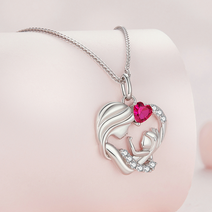 Collier Mère et Fils en argent 925 plaqué or blanc ajustable avec zircons blancs et rouge - Photo 4